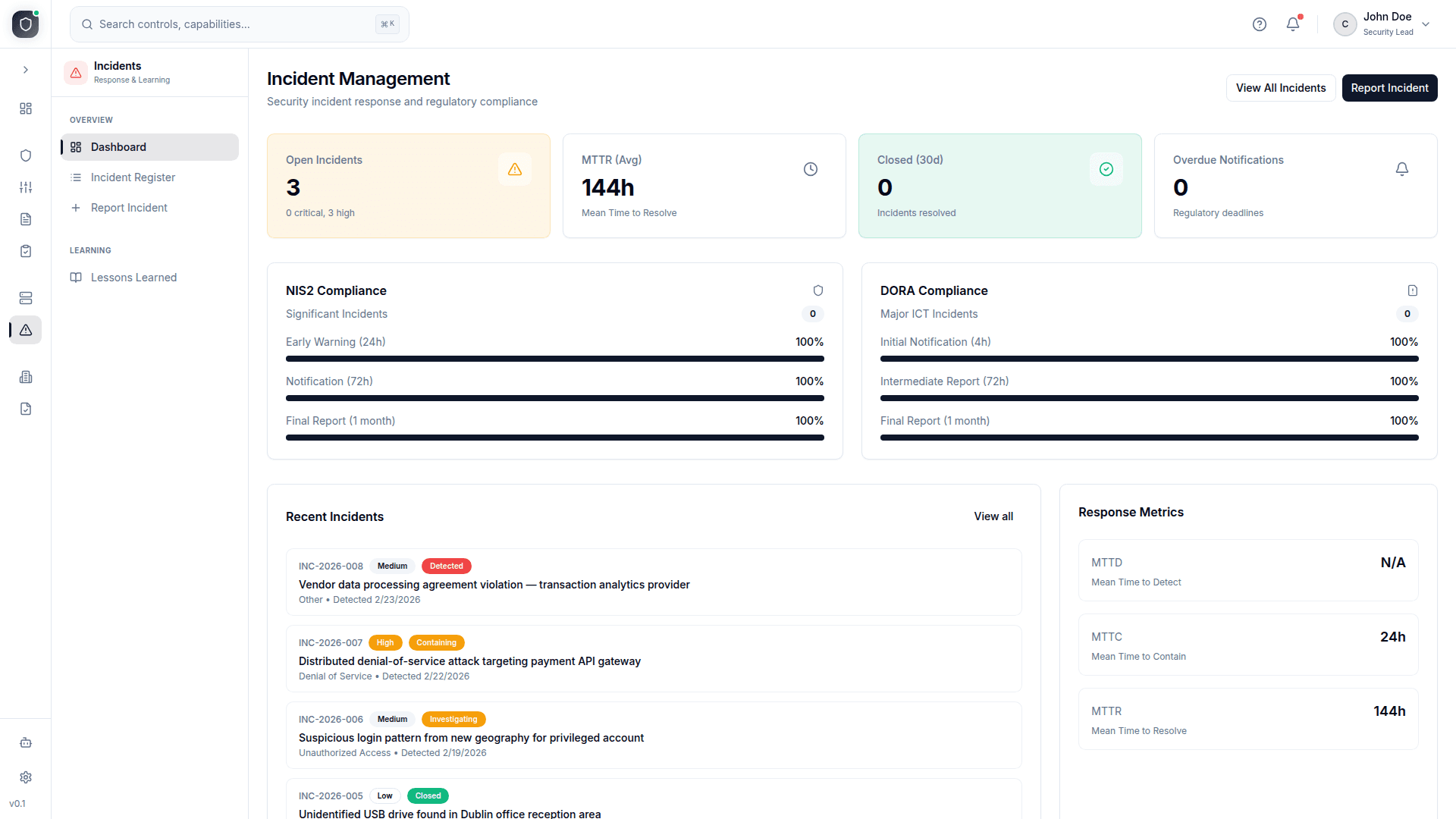 Incidents screenshot